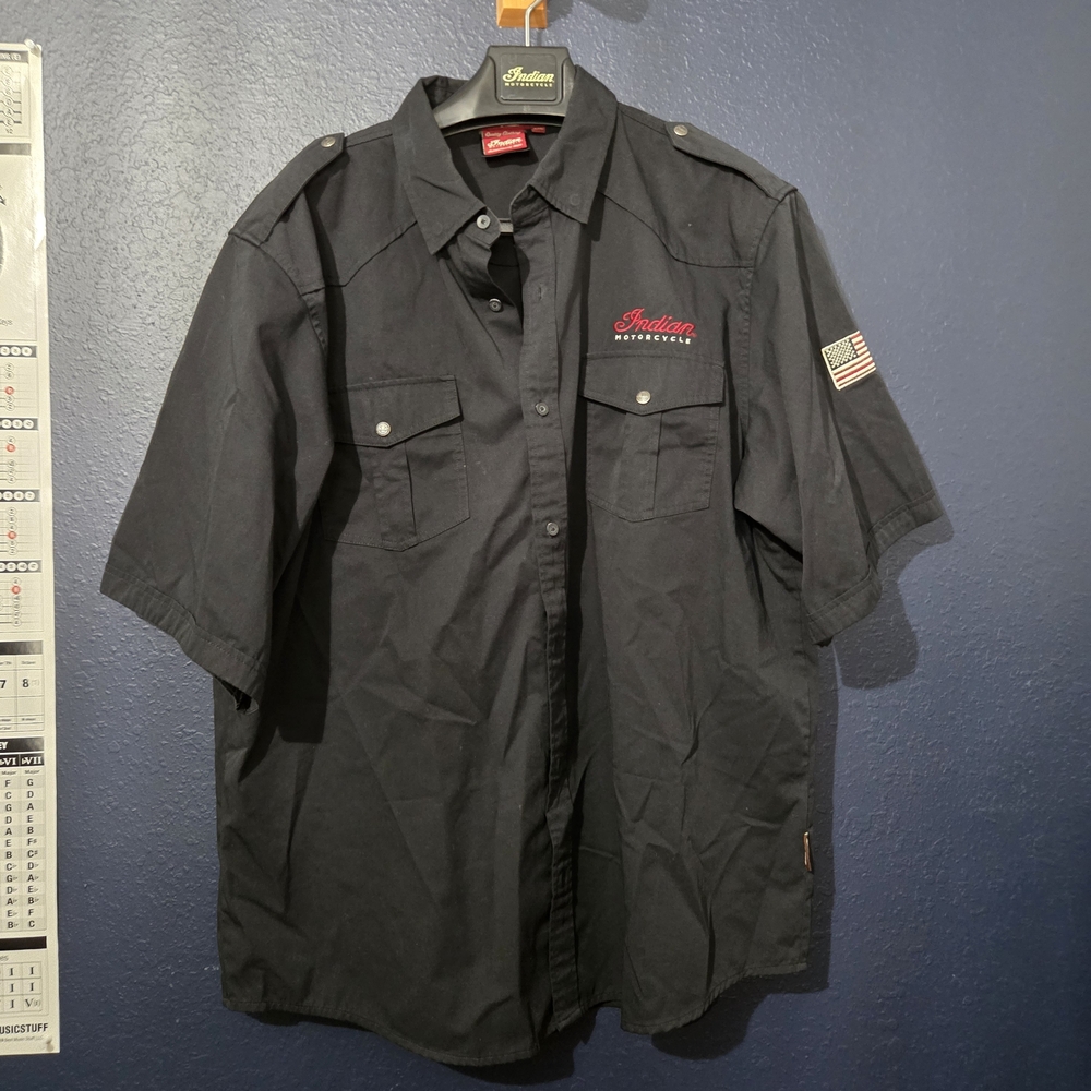 Indian Motorcycles Men's Black Casual Button Down Shirt